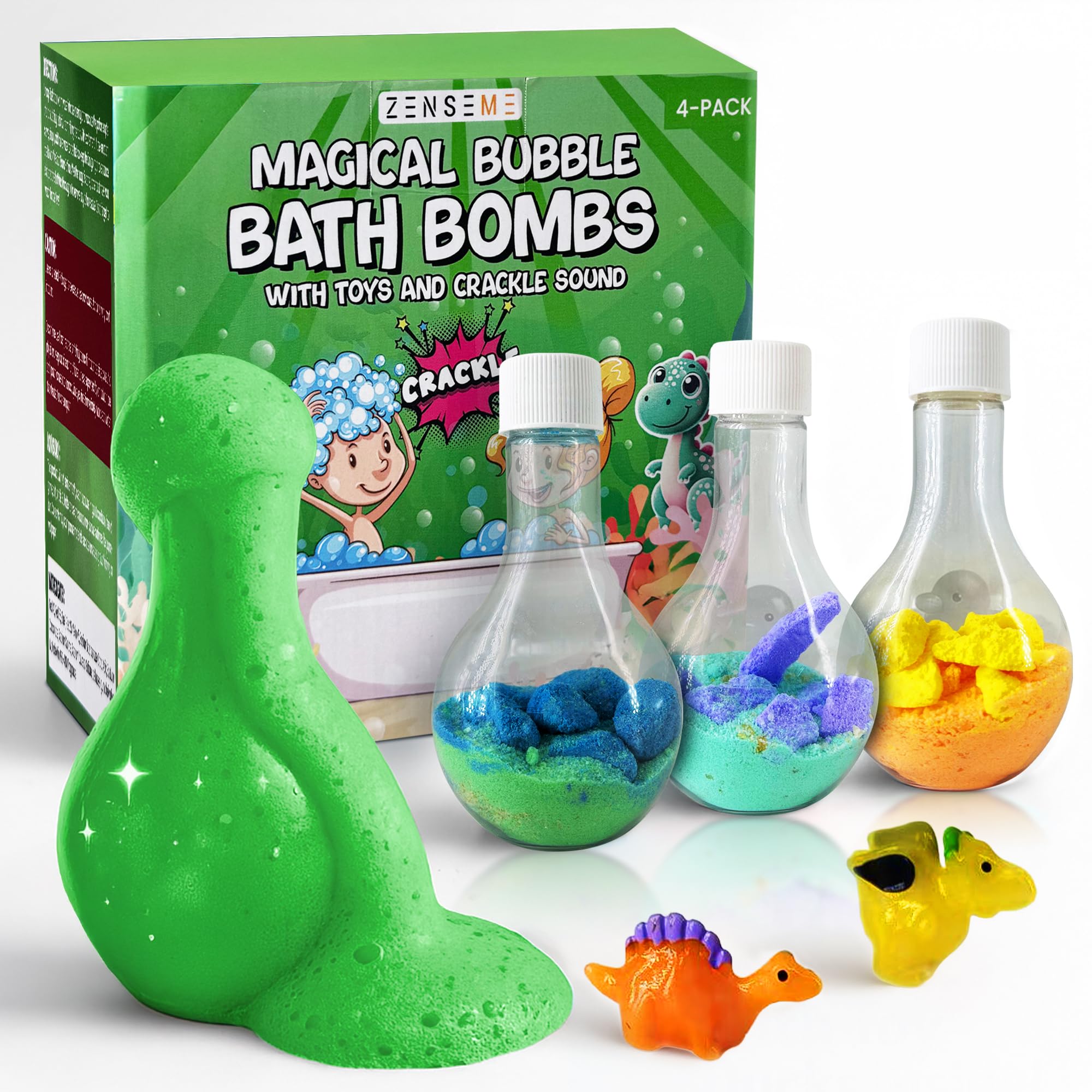 ZenseMe bath bombs four-pack in bright colors for engaging bath time fun.