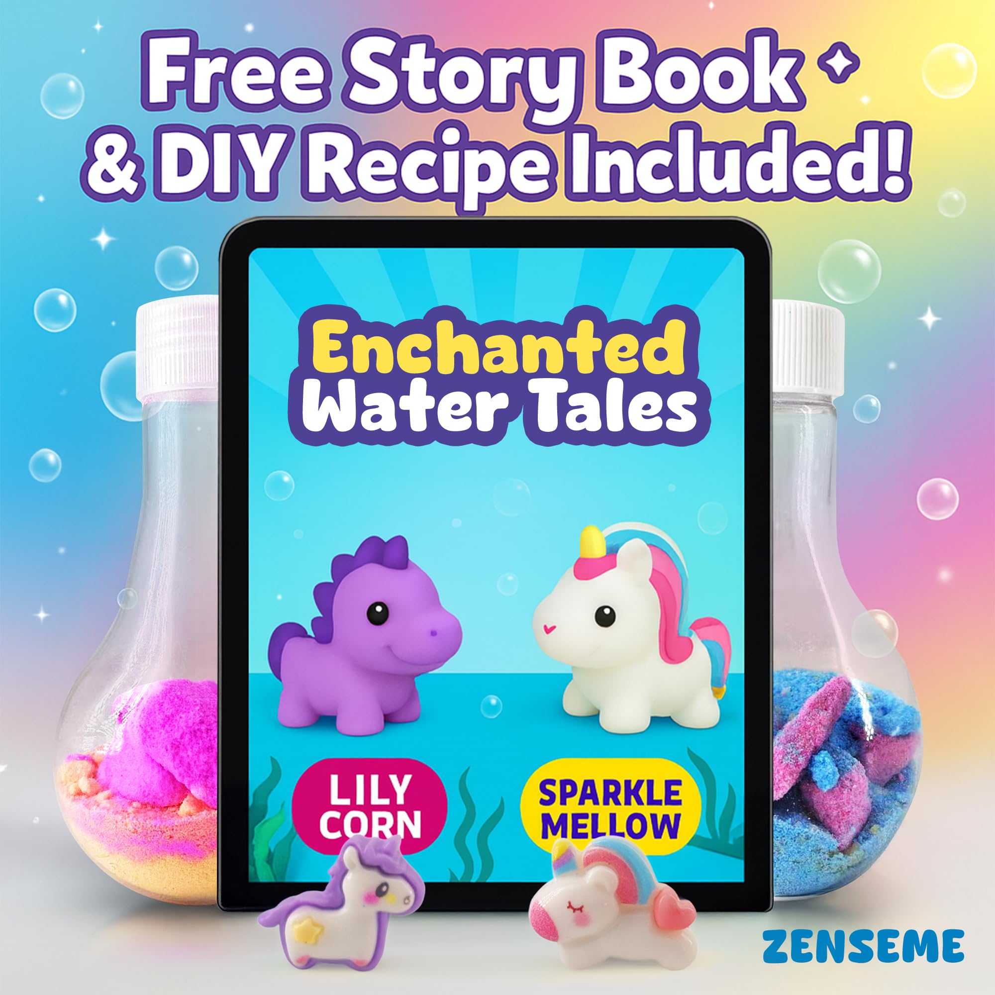 ZenseMe joyful bath time with bubbly foam and kids.