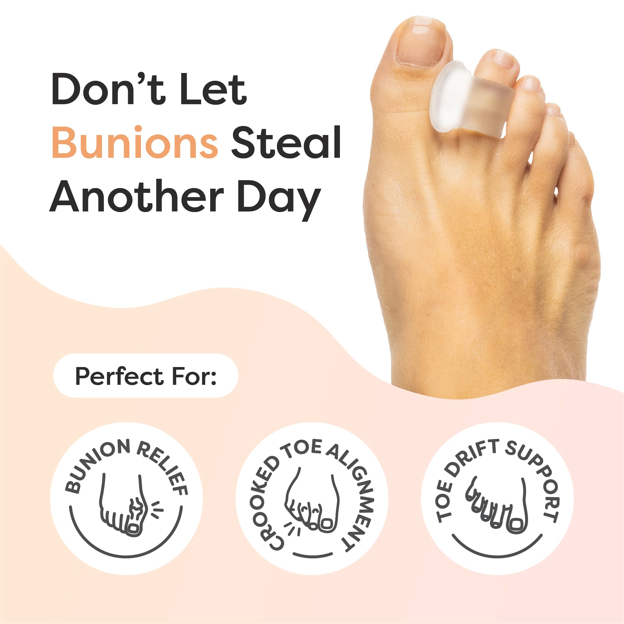 ZenToes Firm Toe Separator supports bunions and toe spacing during daily wear.