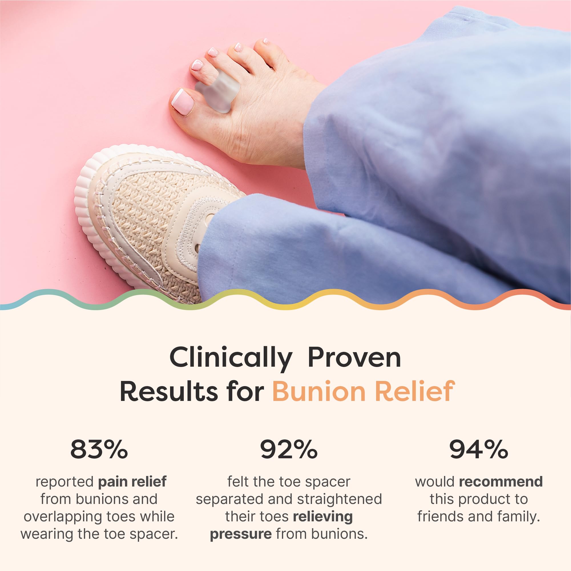 ZenToes Firm Toe Separator worn in shoes maintains grip during movement.