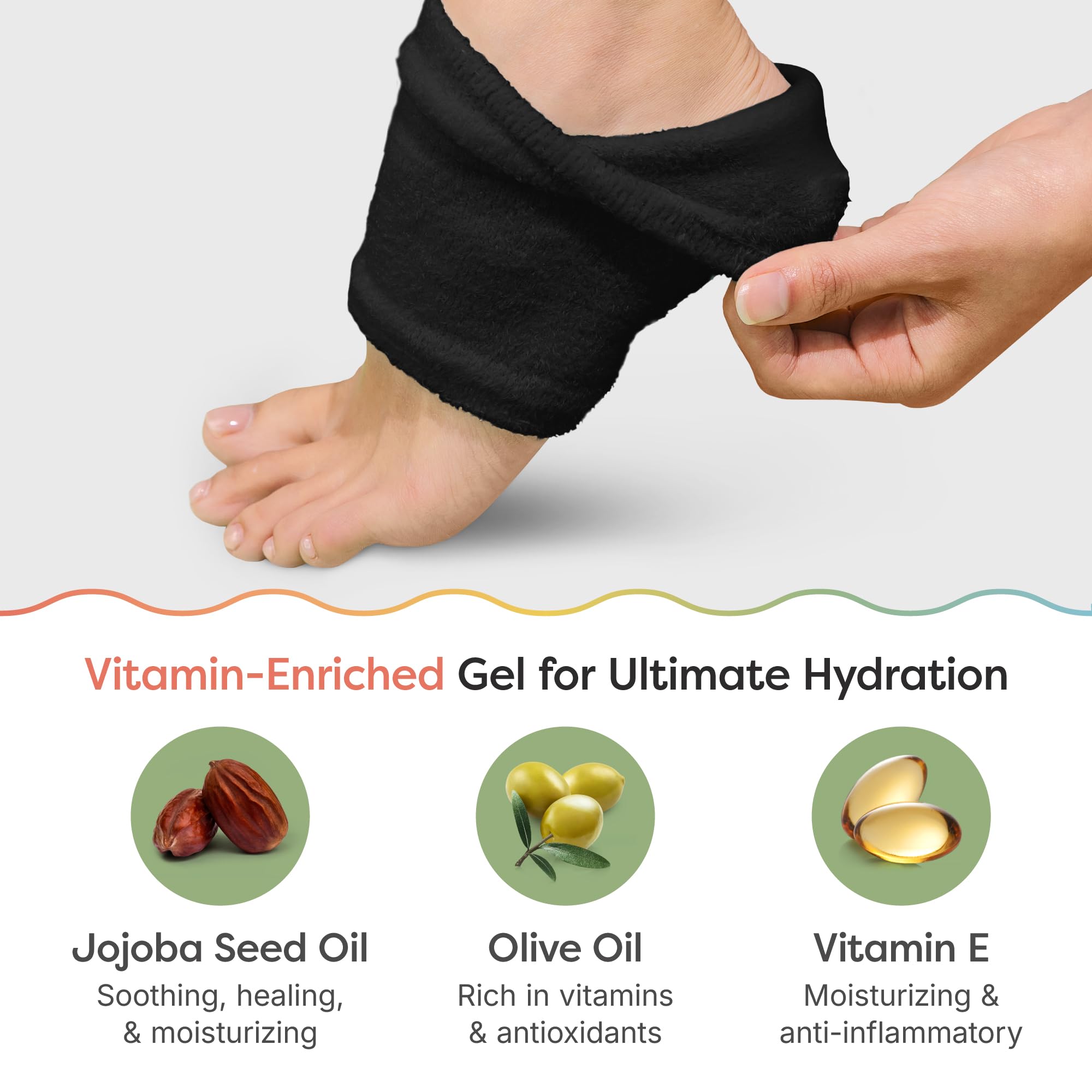 ZenToes gel-lined heel highlights vitamin E and natural oils for skin nourishment.