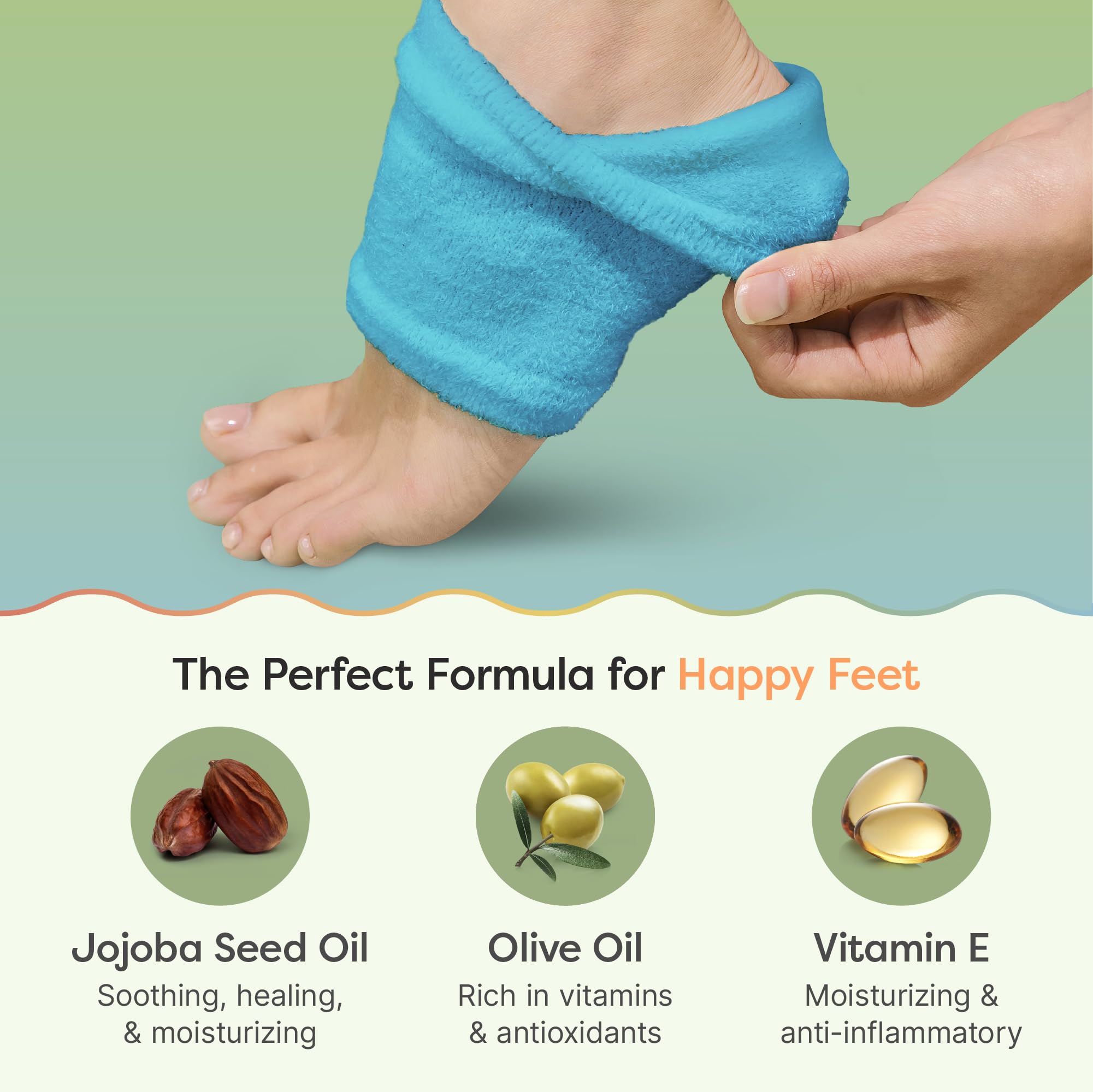 ZenToes gel-lined heel with vitamin E olive oil for skin hydration.