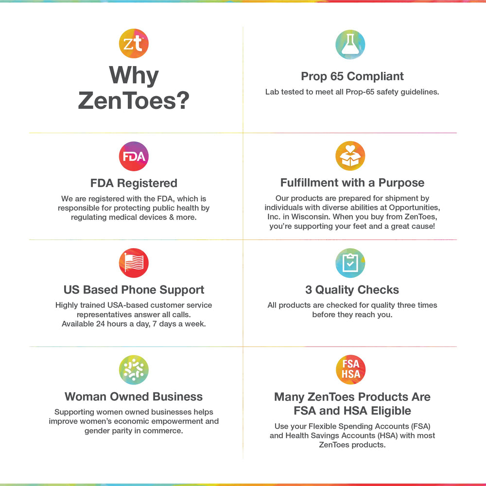 ZenToes socks available in regular and wide-width fits for comfort.