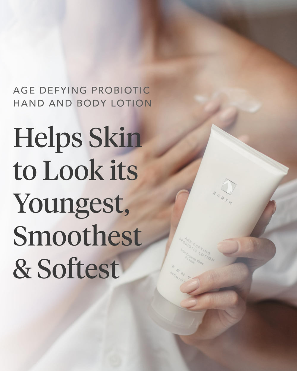 Zents Age-Defying Probiotic Body & Hand Lotion Earth vegan, clean ingredients label.