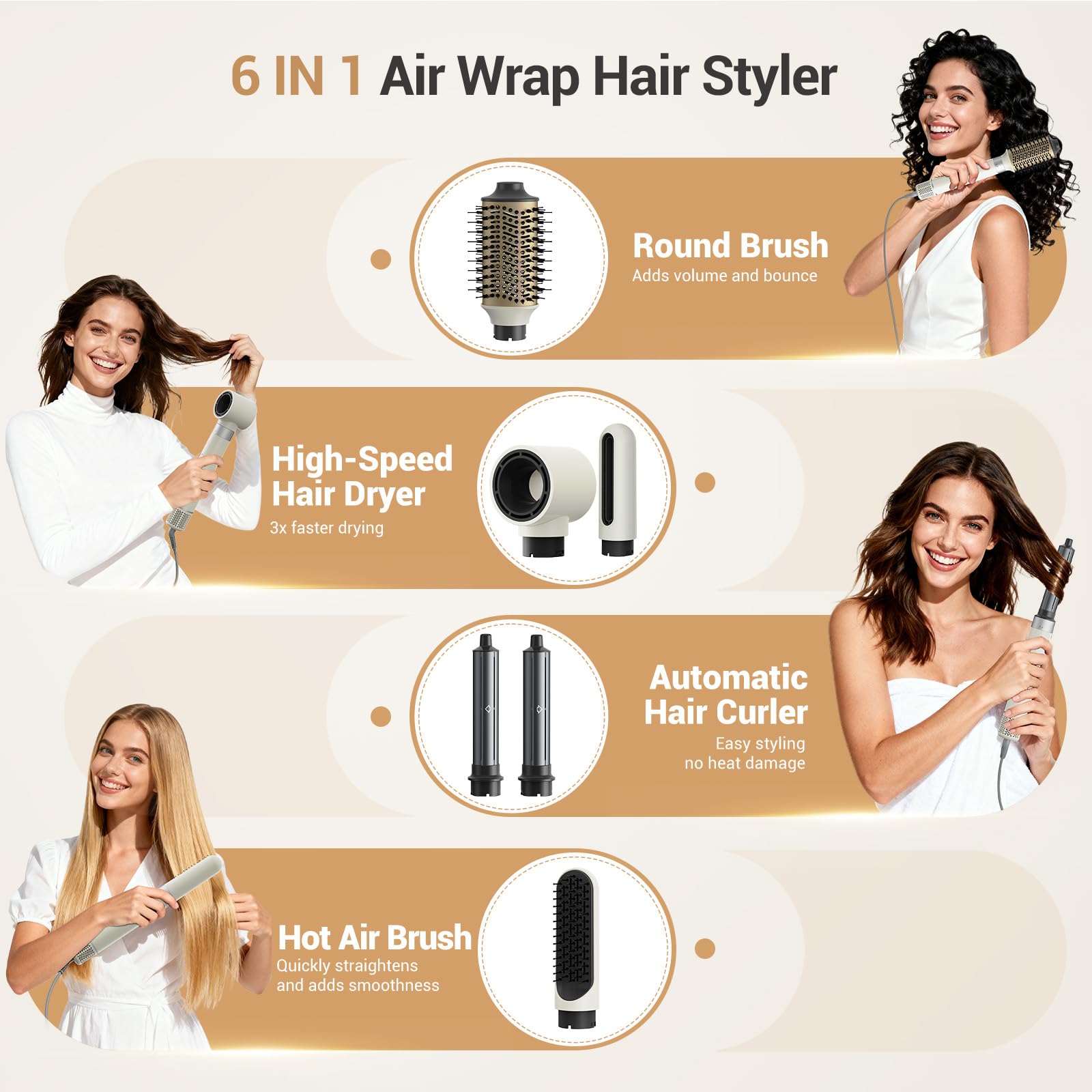Zephyrluxe air styler 110k rpm motor boosts quick drying and effortless styling.