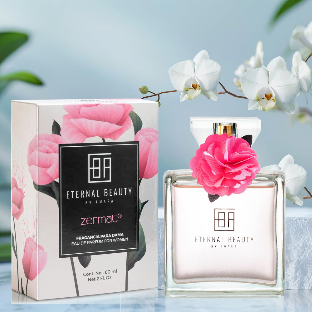 Close-up reveals vanilla-tonka notes on Zermat Eternal Beauty bottle.