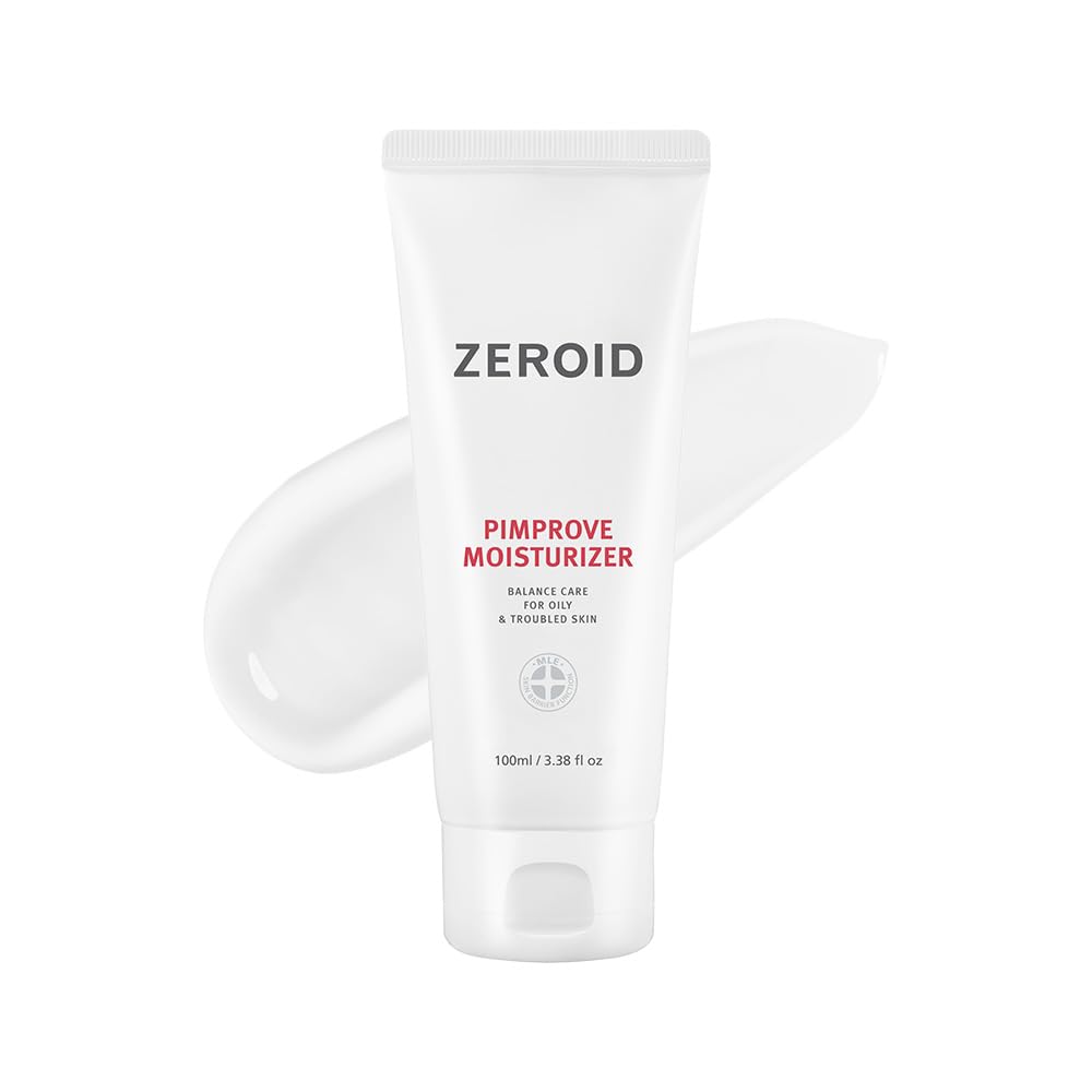 ZEROID Pimprove moisturizer bottle highlighting oil-control formula for shine-free skin