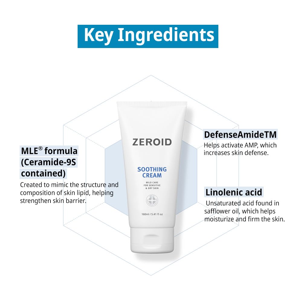 ZEROID soothing cream jar and soft towels suggesting suitability for all ages