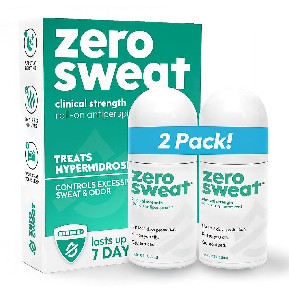 ZeroSweat antiperspirant 2-pack front view offers extended protection against underarm sweat.