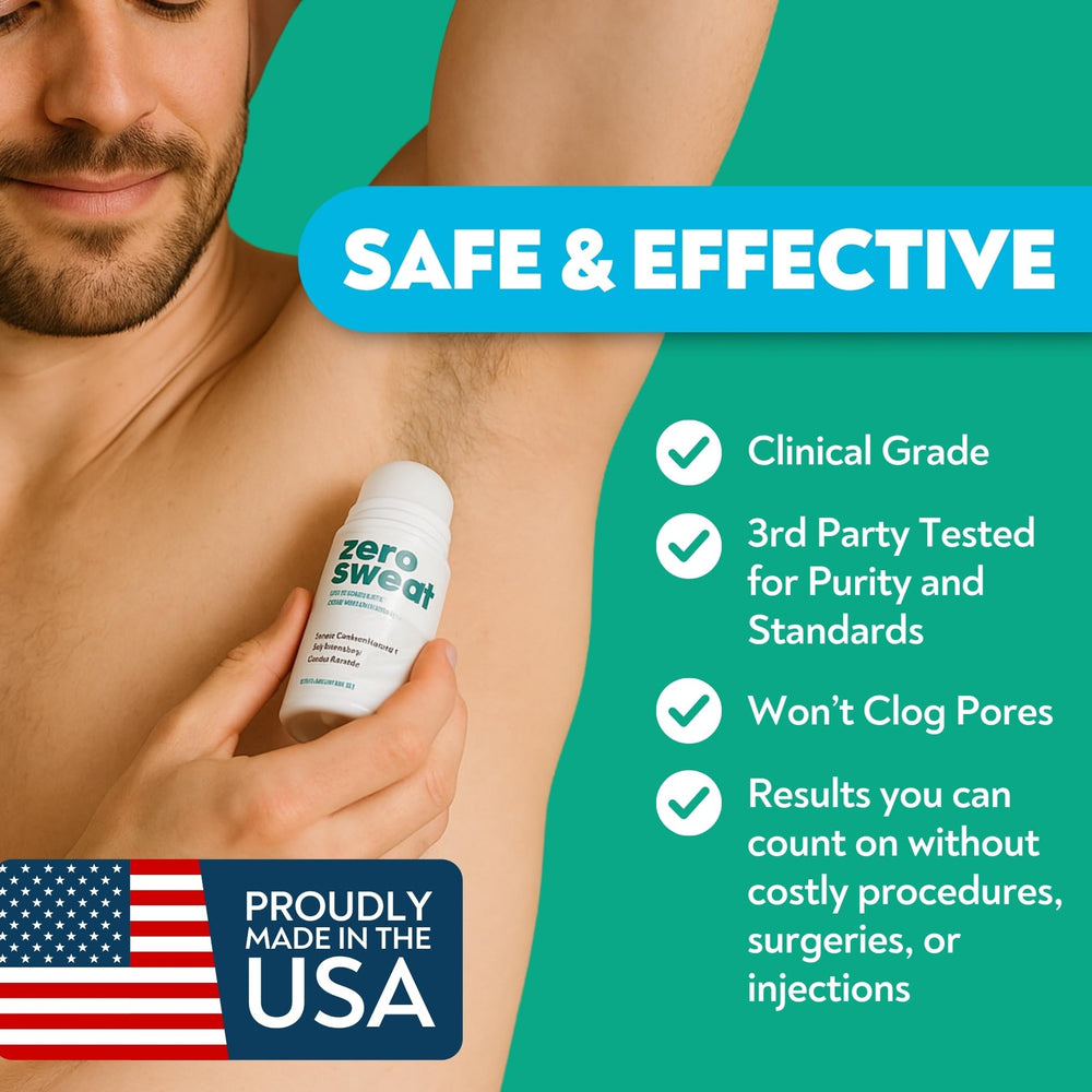 ZeroSweat protection timeline 7 days conveys long-lasting underarm sweat control.