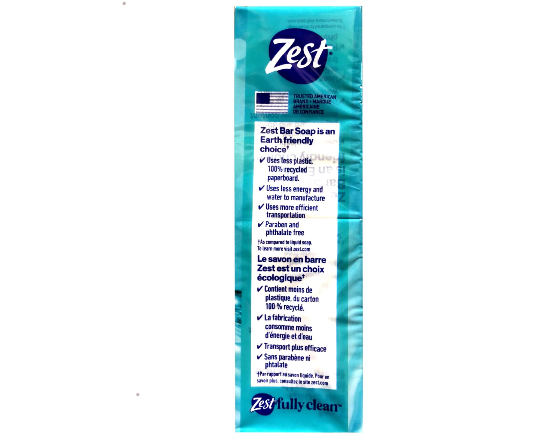 Zest Aqua Bar Soap angle view captures clean refreshing scent and compact bars