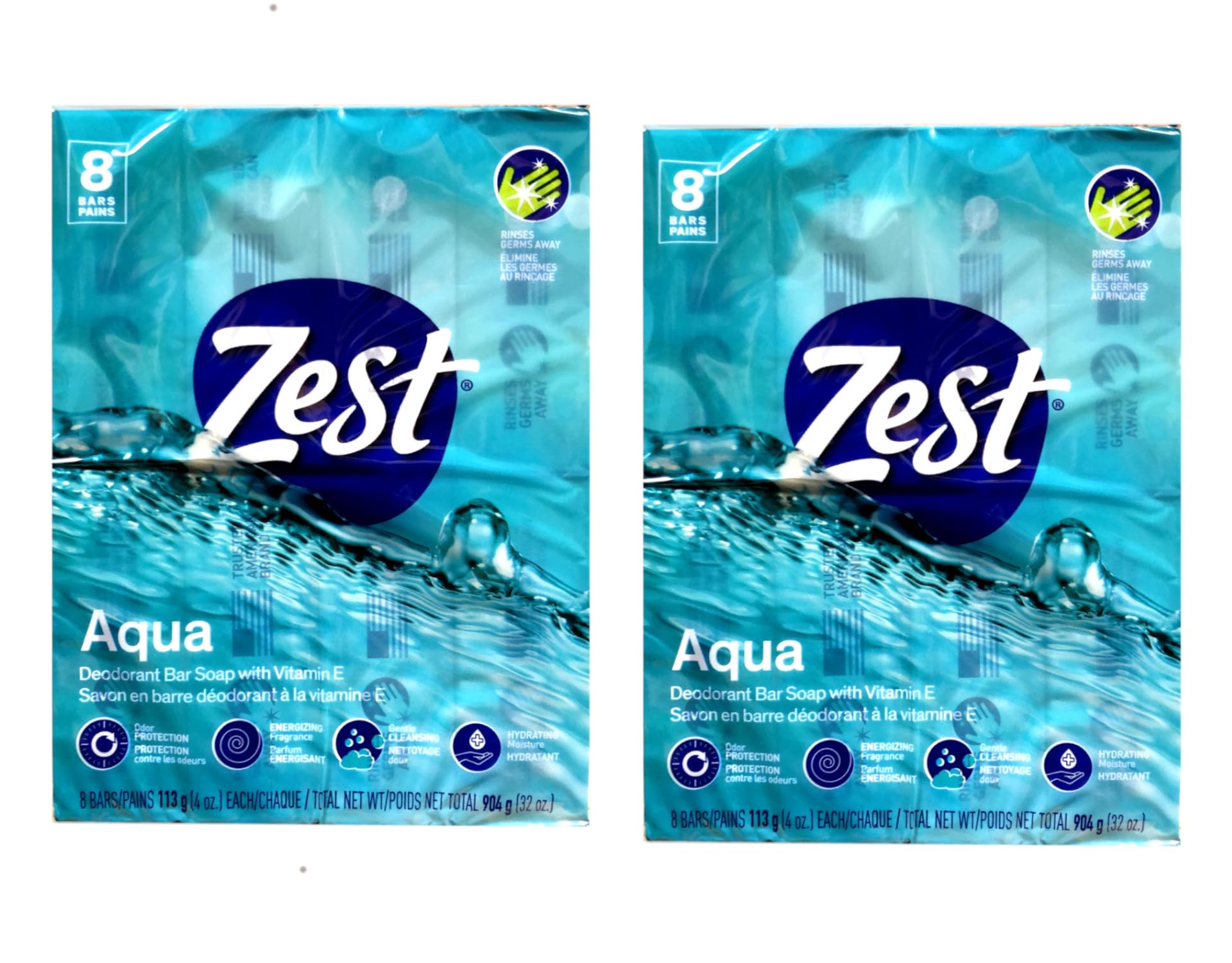 Zest Aqua Bar Soap pack shot with 16 bars for daily refreshing cleansing