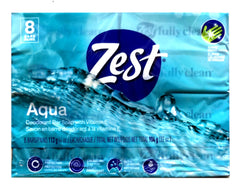 Zest Aqua Pure moisture close-up highlights 20% more hydration.