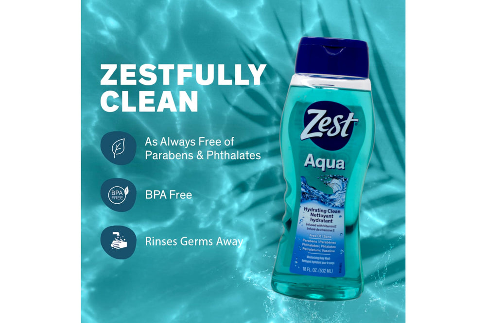 Zest Aqua bottle being squeezed for easy, quick shower use