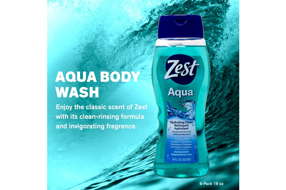 Zest Aqua 2-pack close-up on bottles and packaging