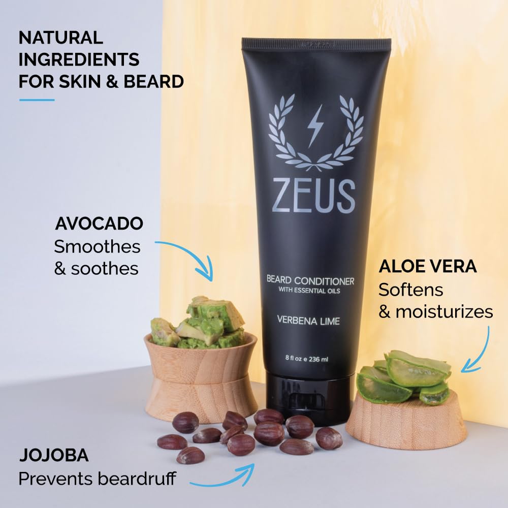 ZEUS Beard Conditioner Wash green tea jar highlights natural ingredients for hydrated beard.