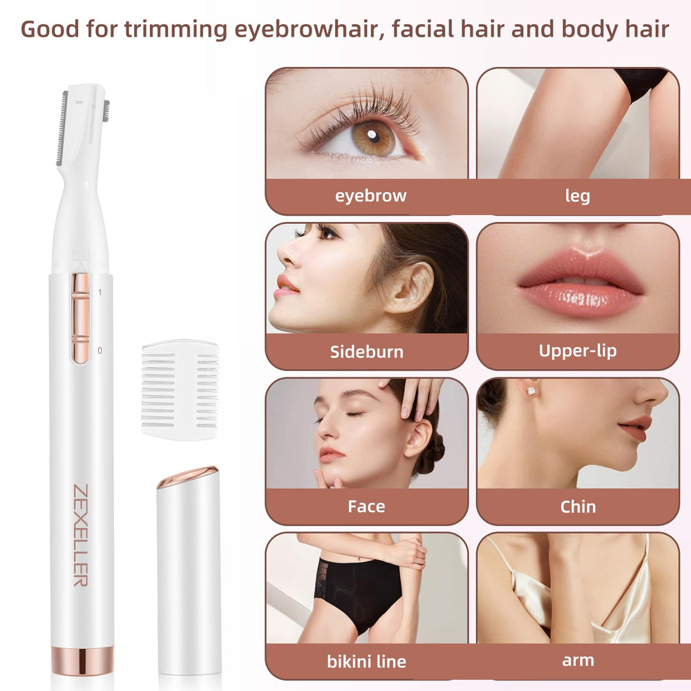 ZEXELLER Eyebrow Trimmer battery compartment shows easy AAA replacement.