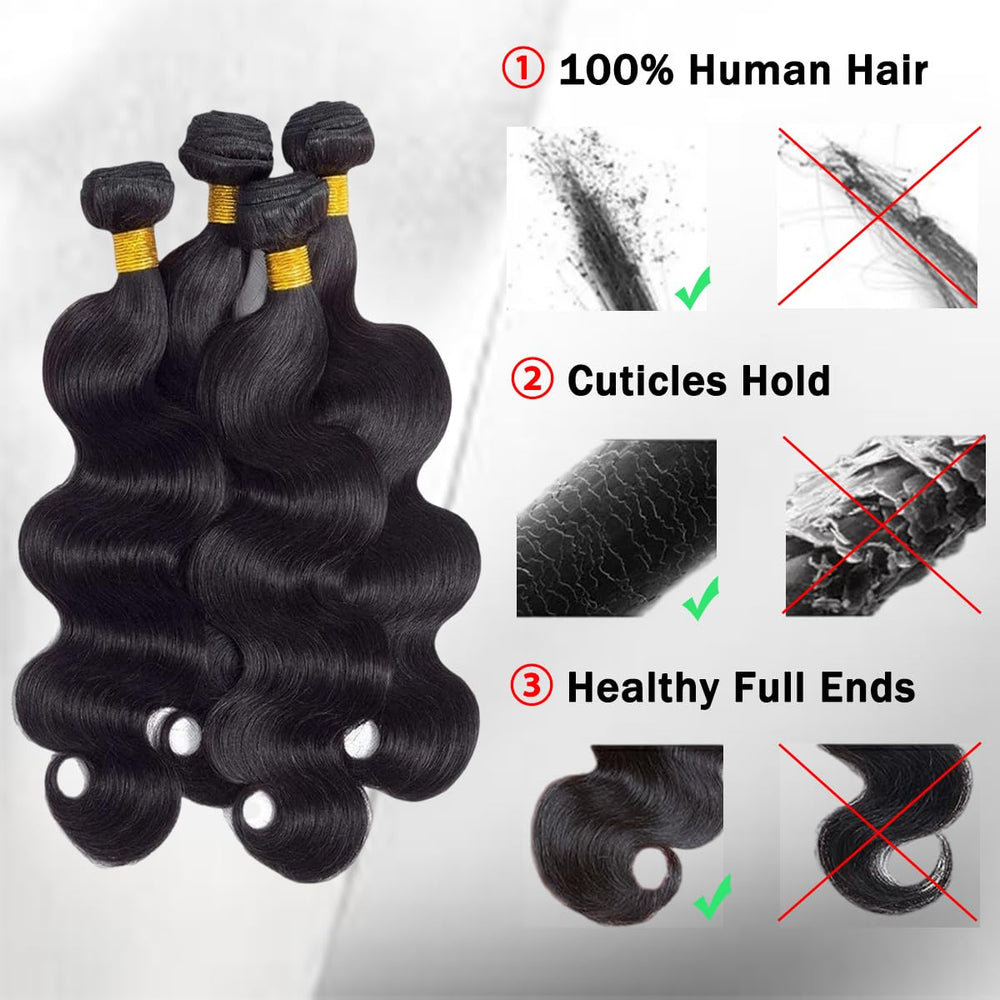 ZGGTL Body Wave Bundles natural black shine under light