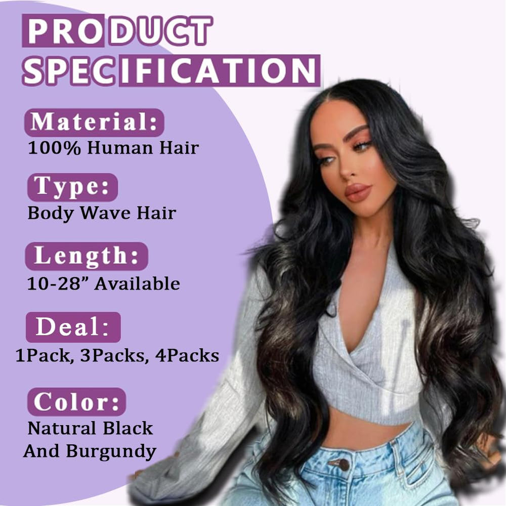 ZGWG body wave bundles 22 inch natural black in long, luxurious sheen