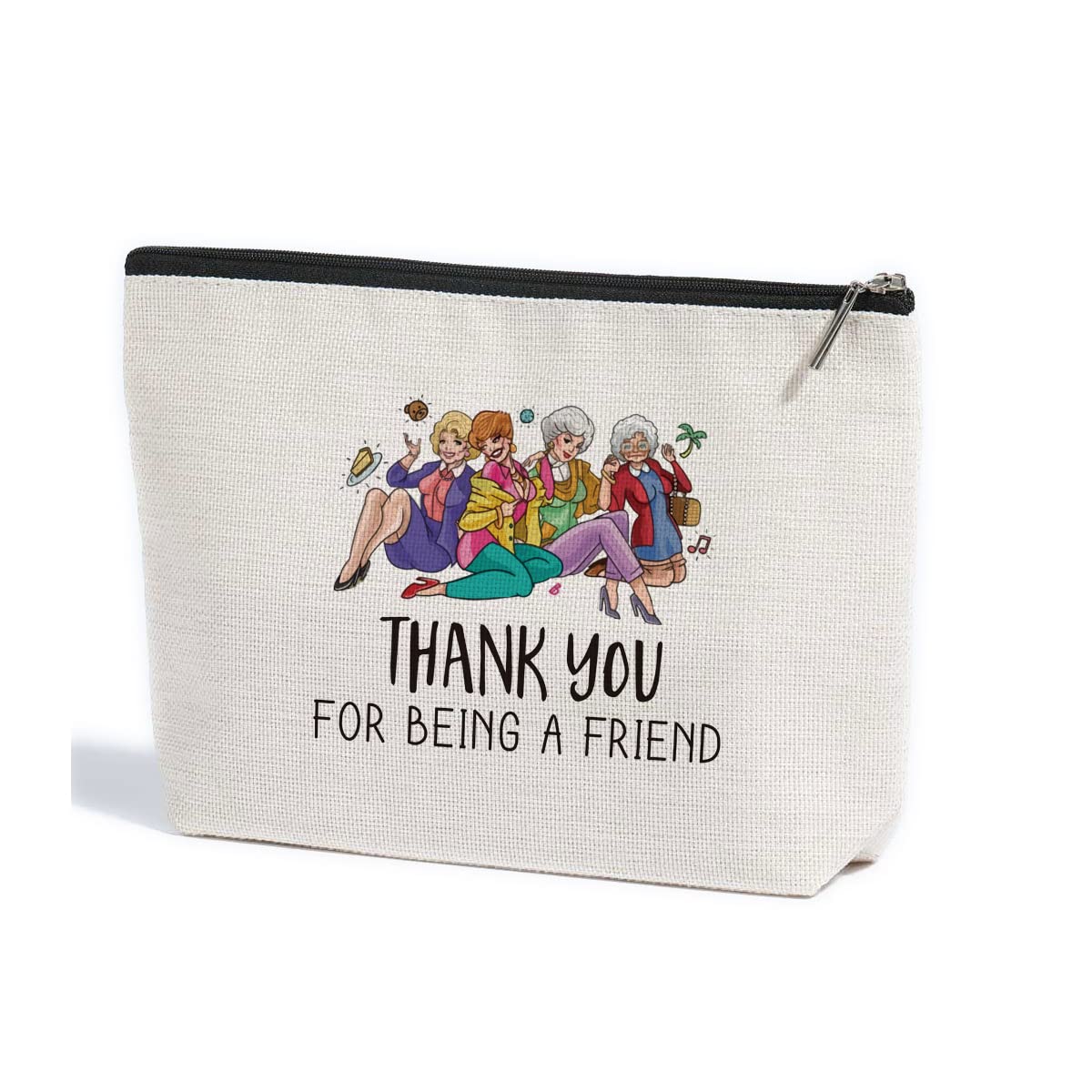 ZHAMEN N makeup bag front view highlights durable waterproof fabric and cheerful design.