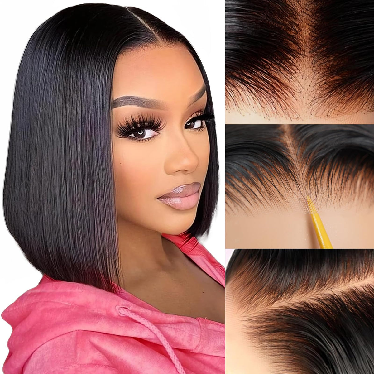 ZHENGON Bob wig glueless closure detail for seamless wear.