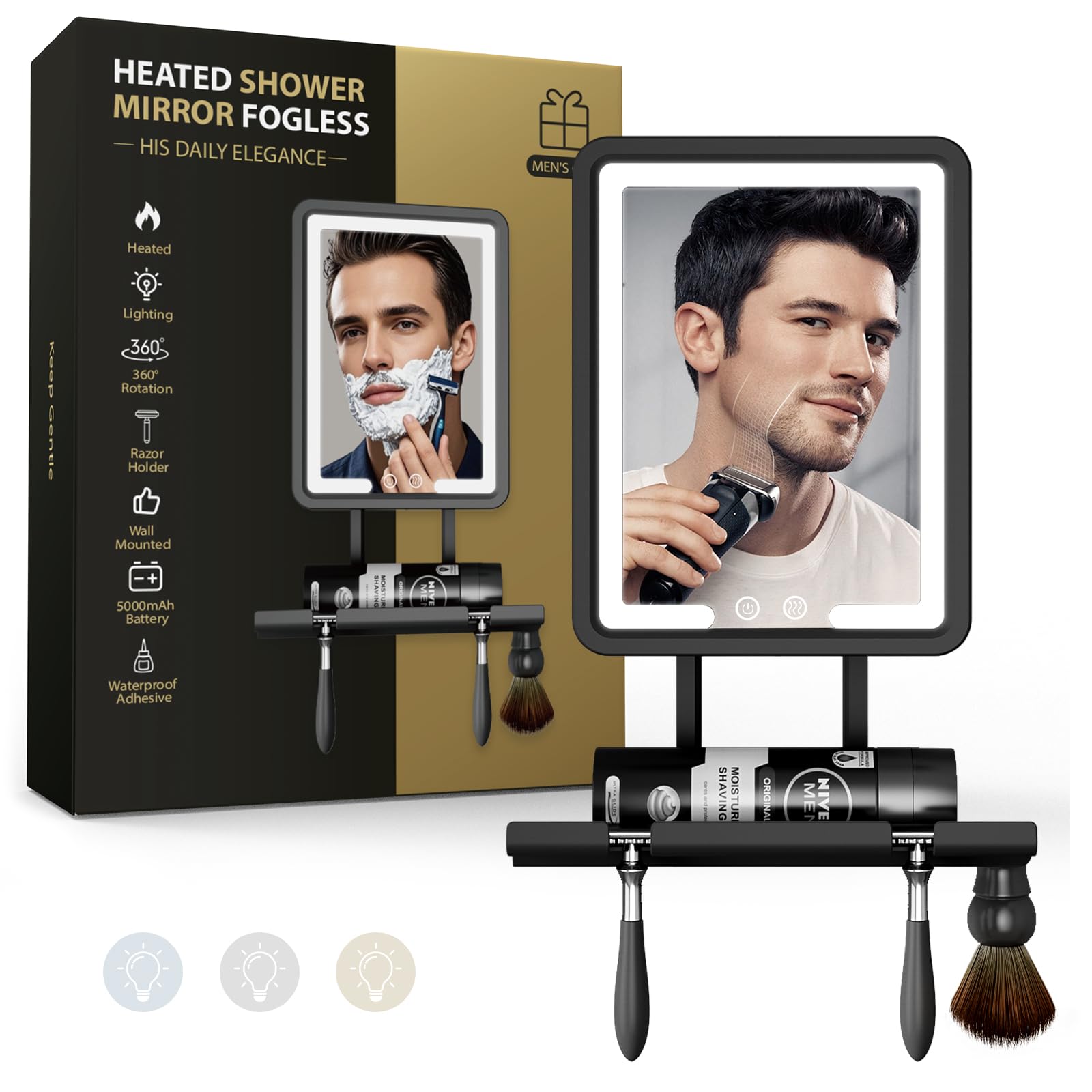 ZHENYEMEI heated fogless shower mirror with light provides clear shaving in steam