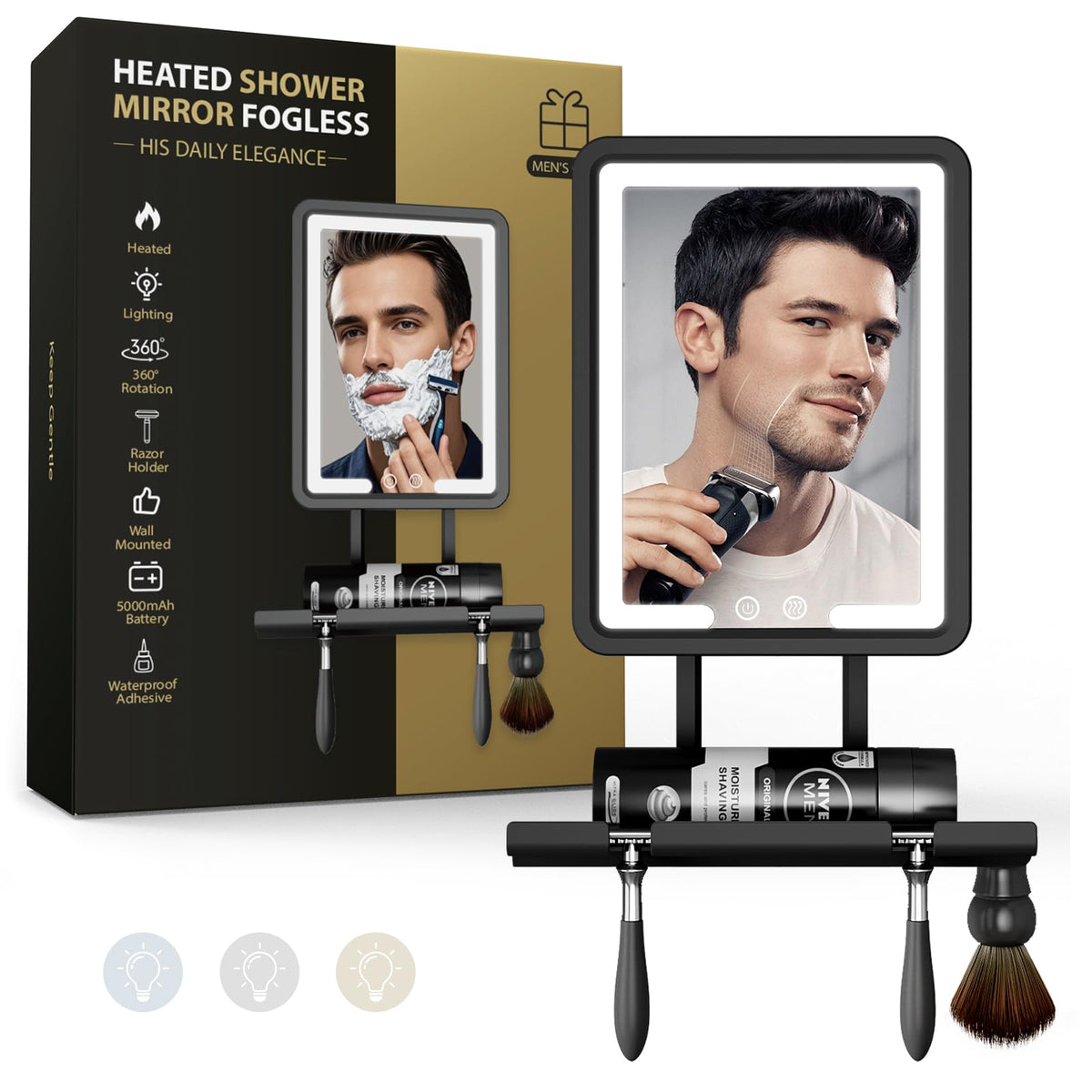 ZHENYEMEI heated fogless shower mirror with light provides clear shaving in steam