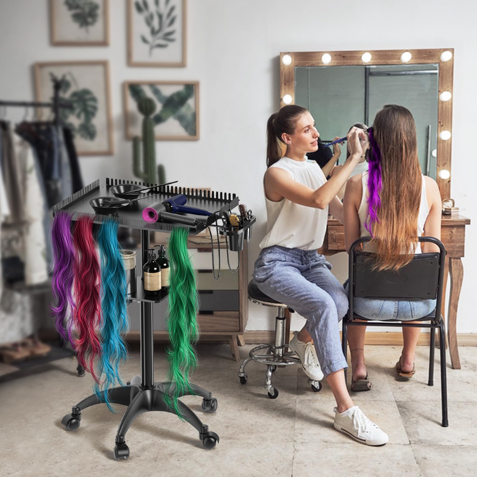 ZHOOGE hairstylist rolling cart side storage emphasizes stable wheels for mobile salon work