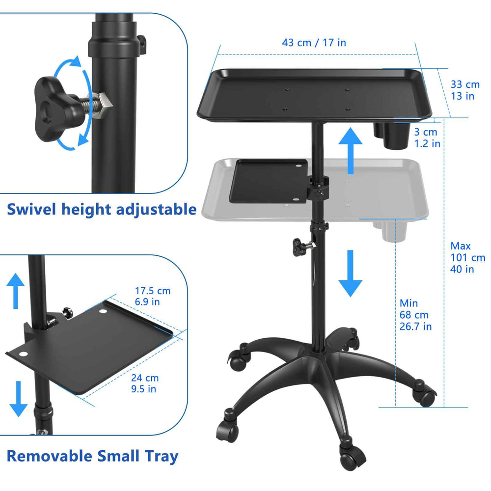 ZHOOGE salon tray cart wheels closeup highlights smooth swivel casters for mobility.