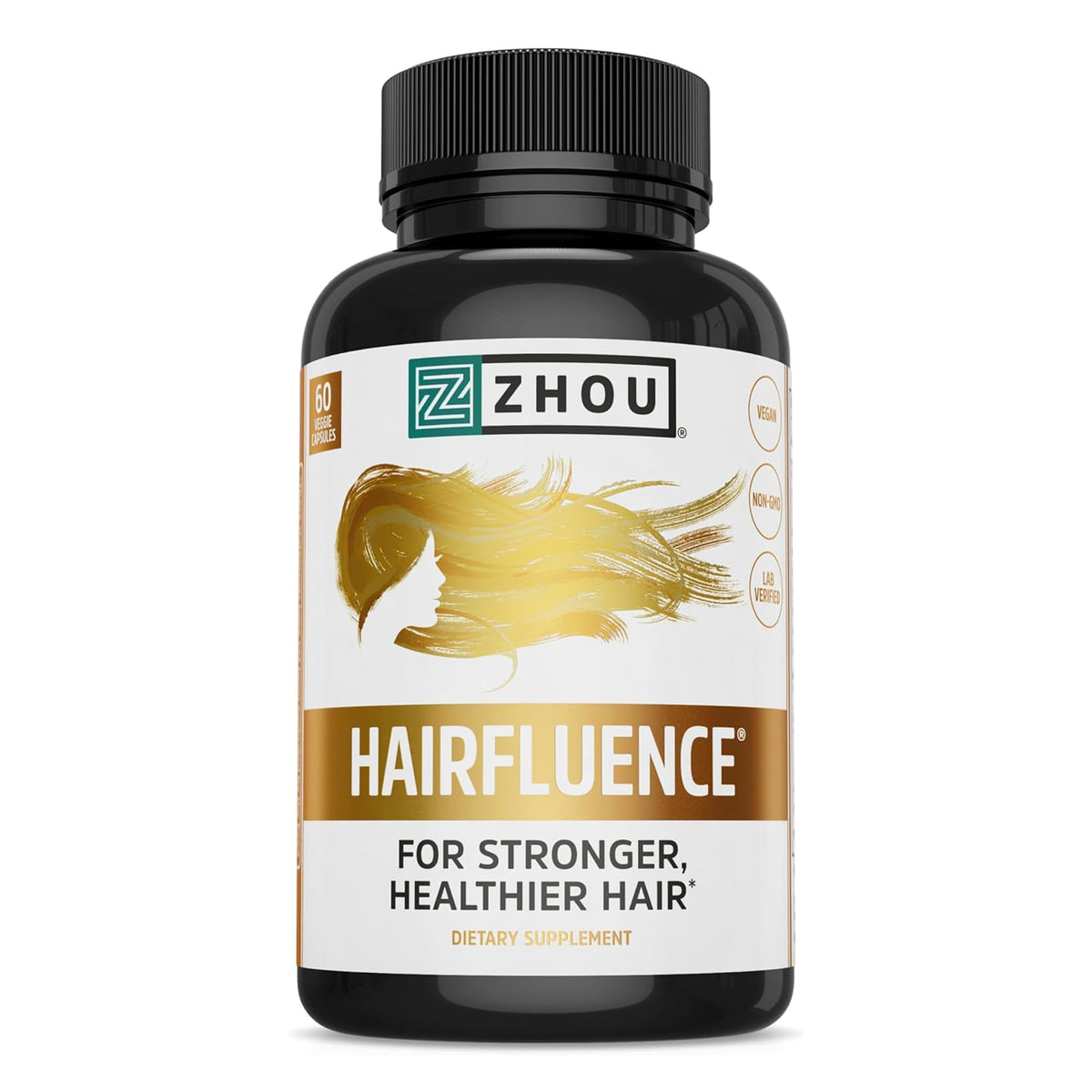 ZHOU Hairfluence bottle with capsules ready for daily use, convenient hair support.