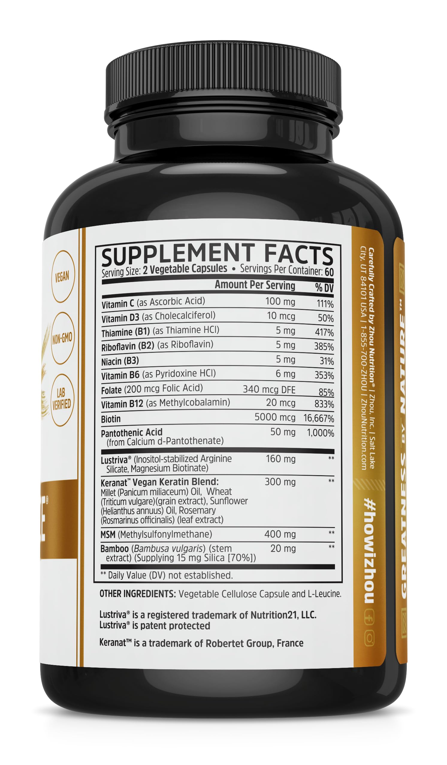 Zhou Hairfluence capsules highlight vegan biotin for hair, skin, nails