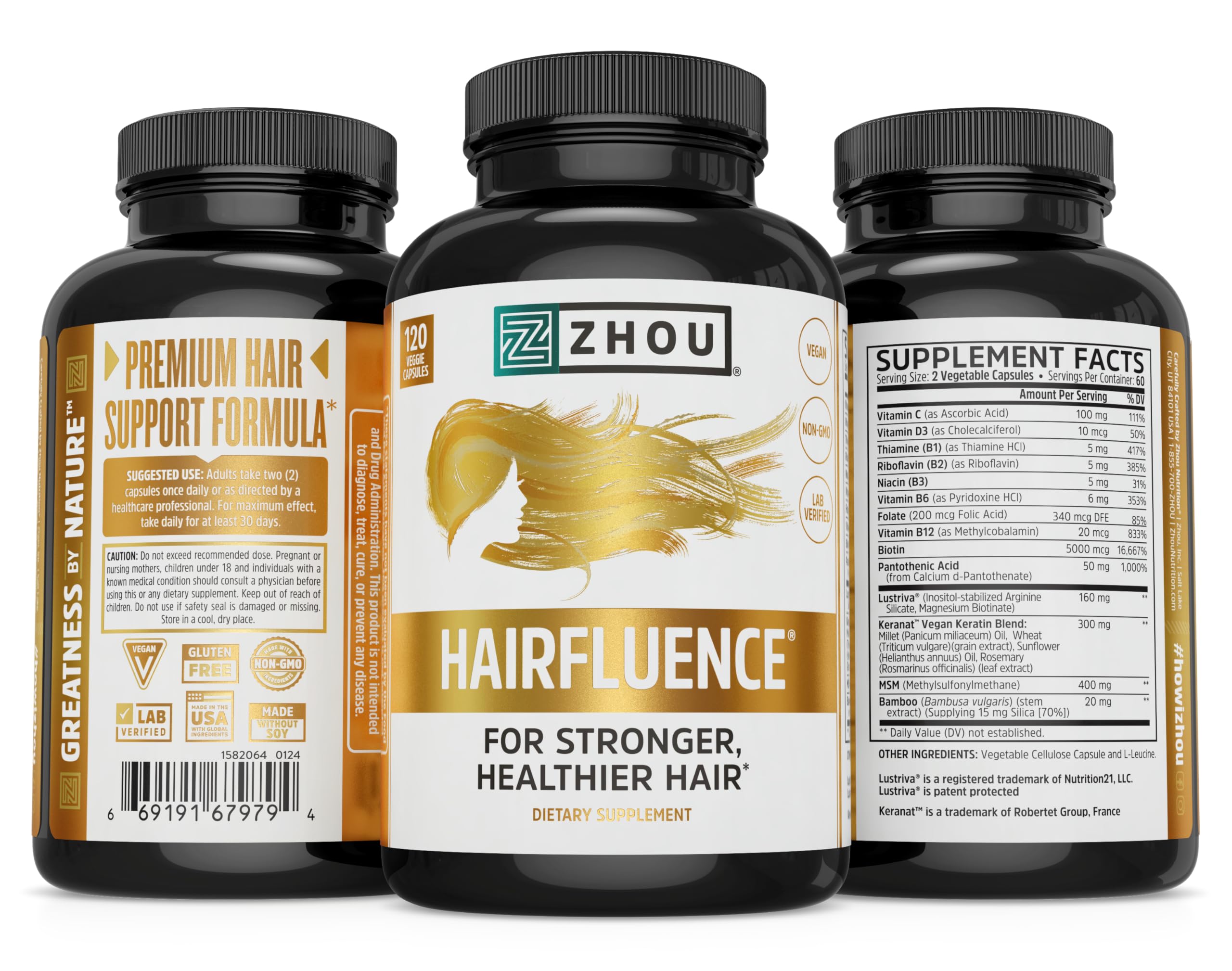 Zhou Hairfluence imagery suggests glowing hair and skin benefits