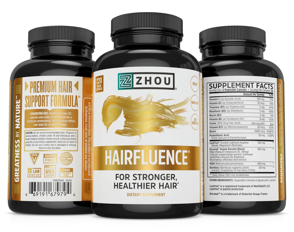 Zhou Hairfluence imagery suggests glowing hair and skin benefits