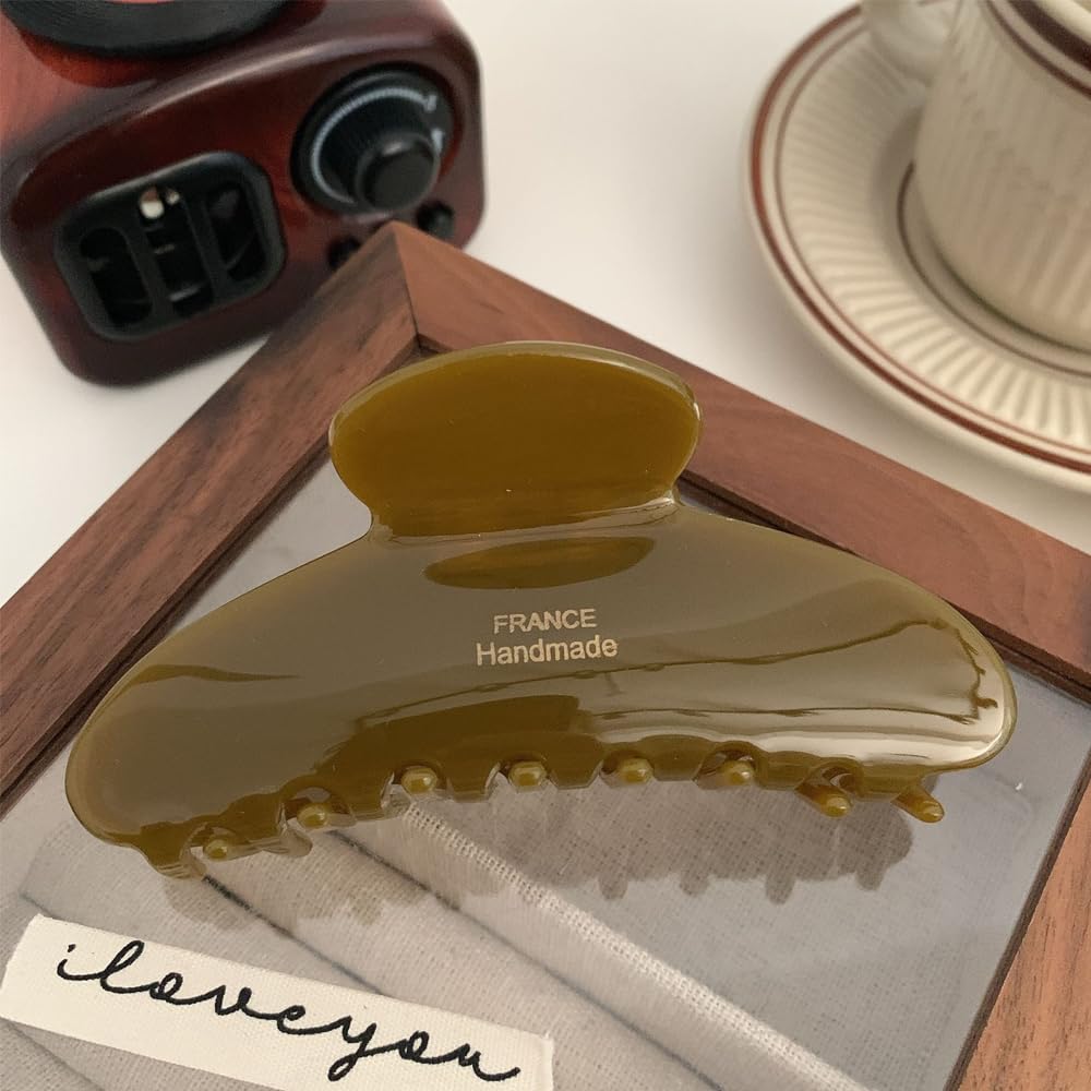 ZHOUMEIWENSP thick-hair claw clip olive-green provides strong hold.
