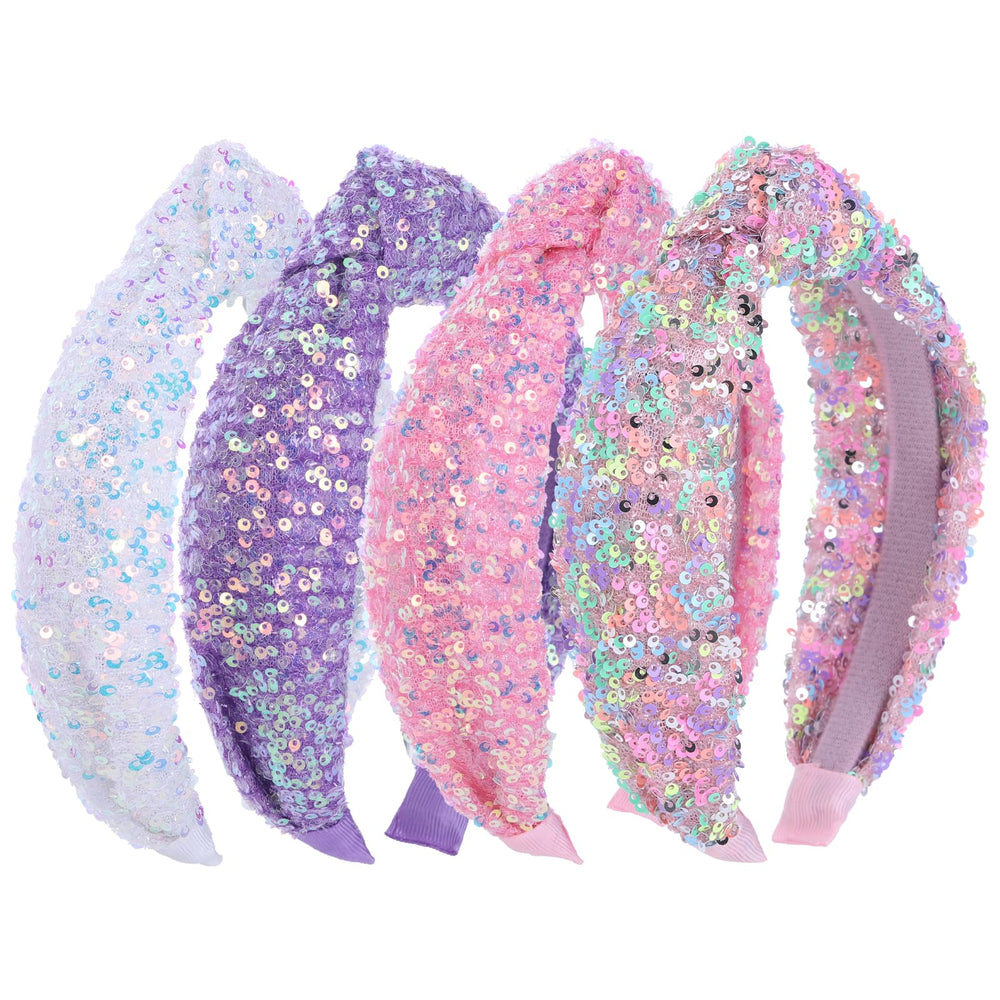 Zifengcer sequin headbands 4-pack front view for outfits that sparkle.