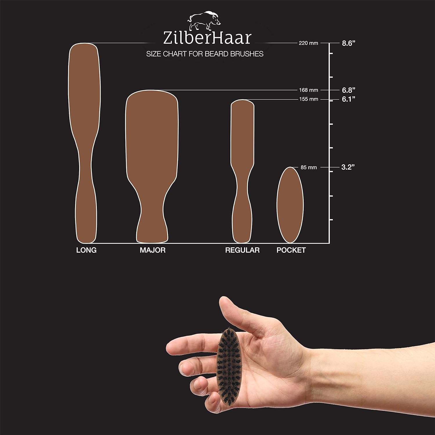 ZilberHaar European-made beard brush using natural materials for durable grooming.