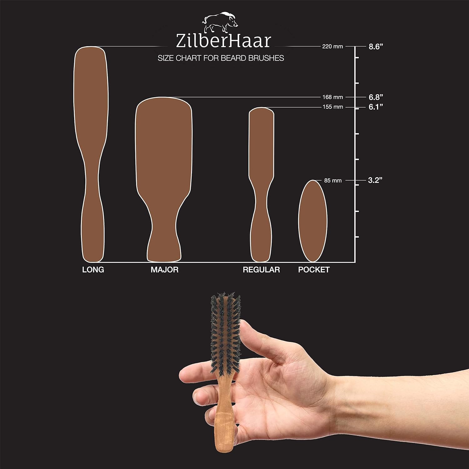 ZilberHaar Regular Beard Brush in use smooths rough beard fibers for a neater look.