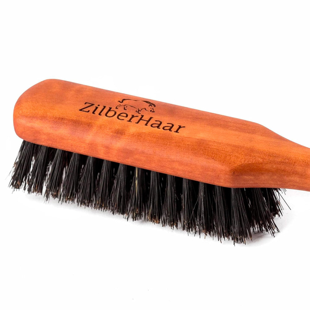ZilberHaar Regular Beard Brush pearwood handle highlights natural materials for sustainable grooming.