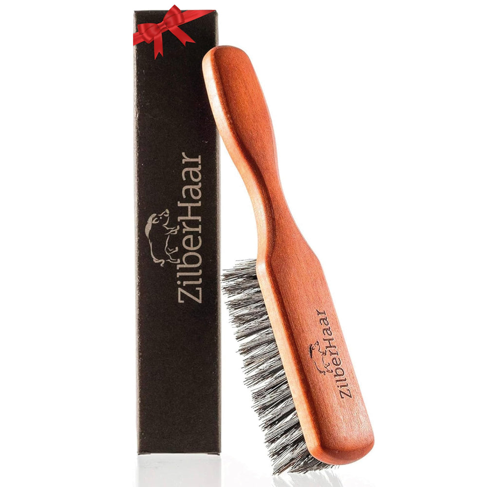 ZilberHaar Regular Beard Brush close-up shows soft bristles for gentle beard care.