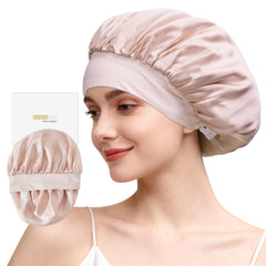 ZIMASILK adjustable bonnet pink button close-up for secure non-slip night wear.
