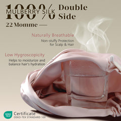 ZIMASILK bonnet closeup texture highlights glossy, breathable weave that holds moisture