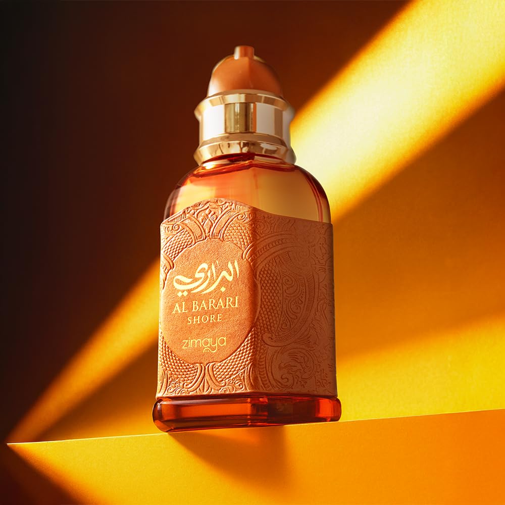 Zimaya Al Barari Shore Pour Homme bottle angled to reveal masculine silhouette and sophistication.