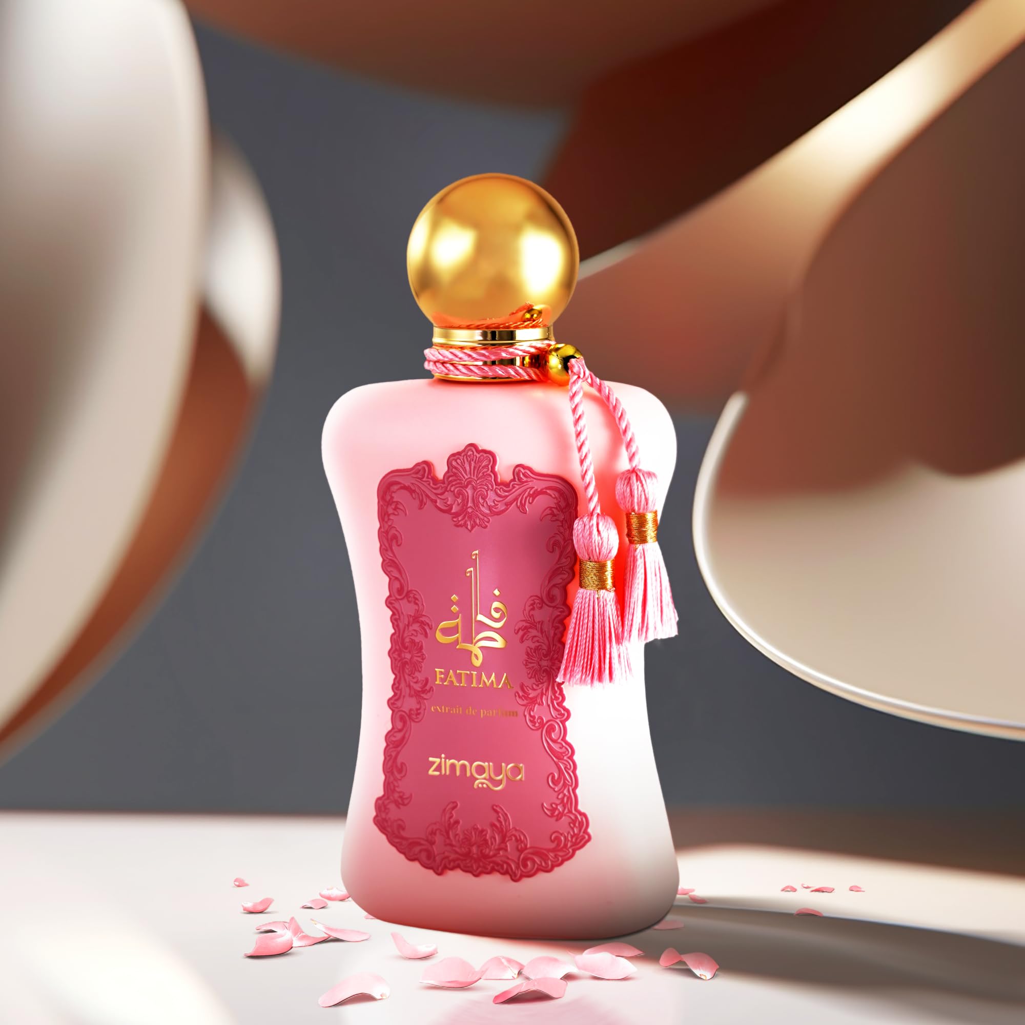 Zimaya Fatima Pink Pour Femme bottle side view suggests lasting sophistication for evening occasions
