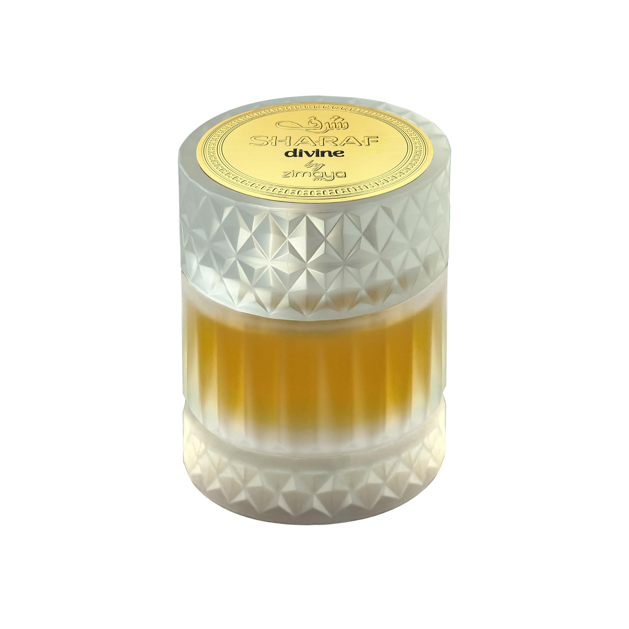 Zimaya Sharaf Divine bottle front signals premium unisex fragrance.