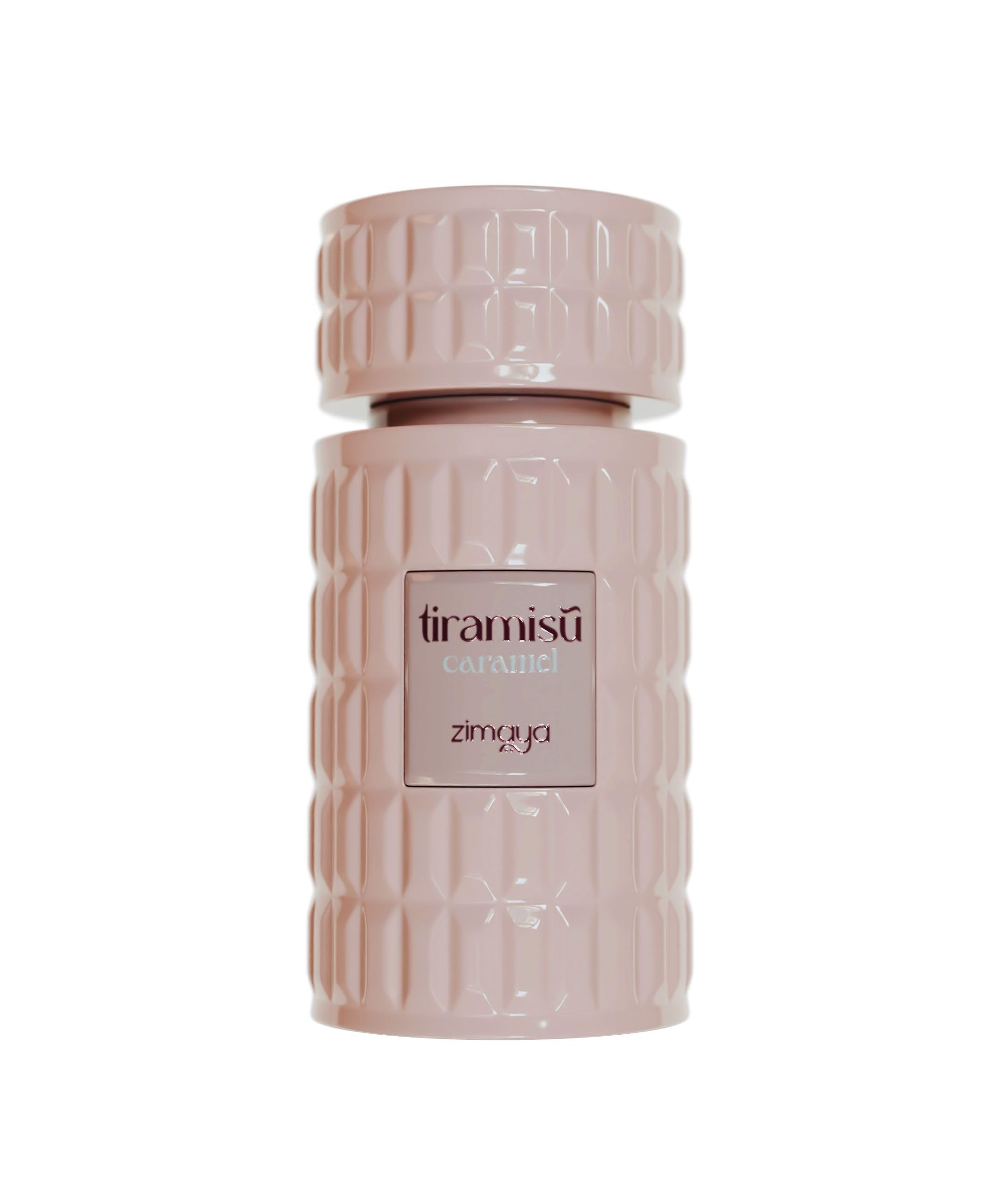 Zimaya Tiramisu Caramel bottle closeup highlighting luxurious caramel and vanilla notes.