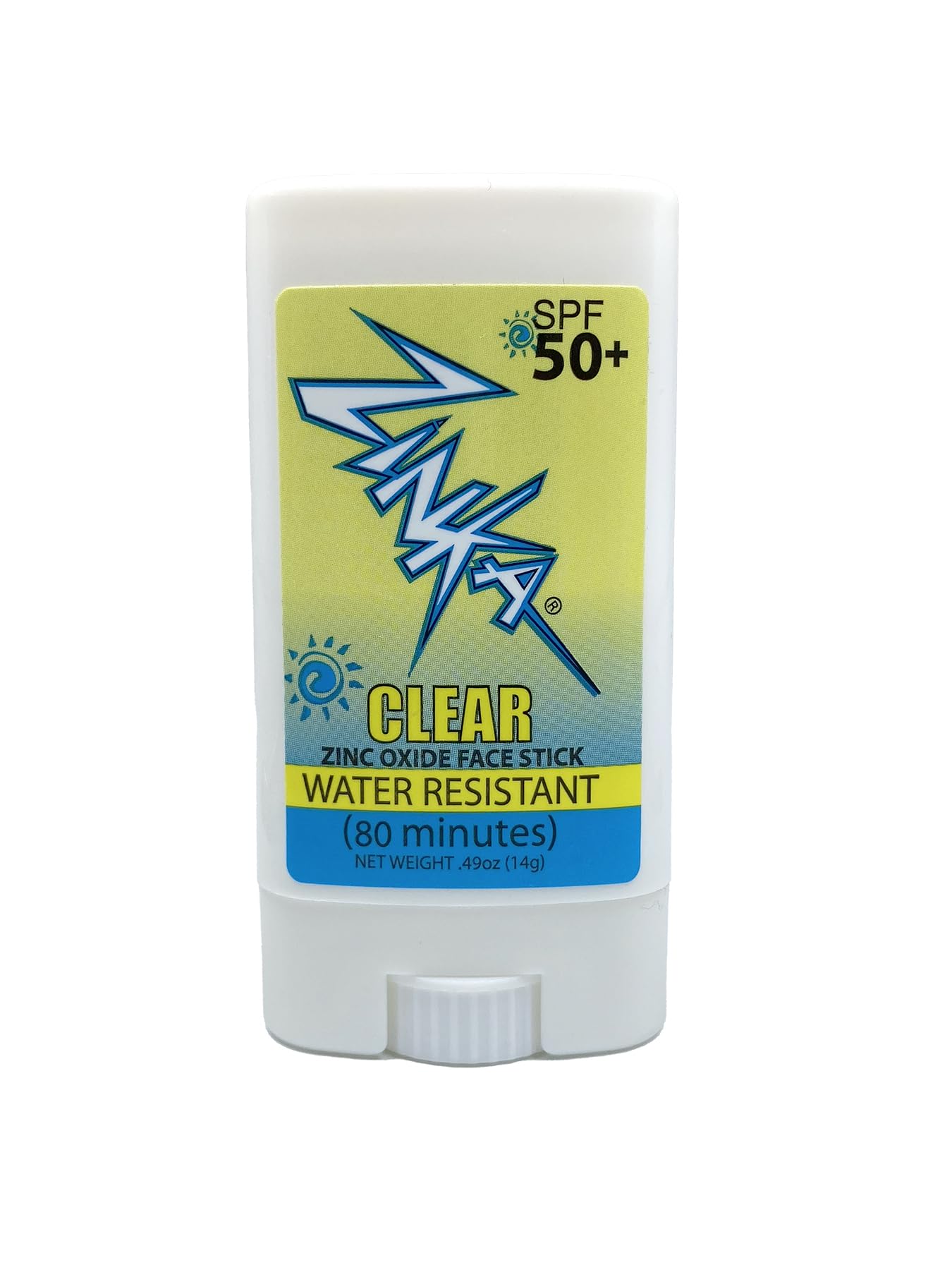 Zinka clear zinc oxide sunscreen stick SPF 50 in a compact case for on-the-go sun protection.