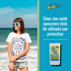 Zinka transparent zinc oxide stick applying on the face for clear coverage.