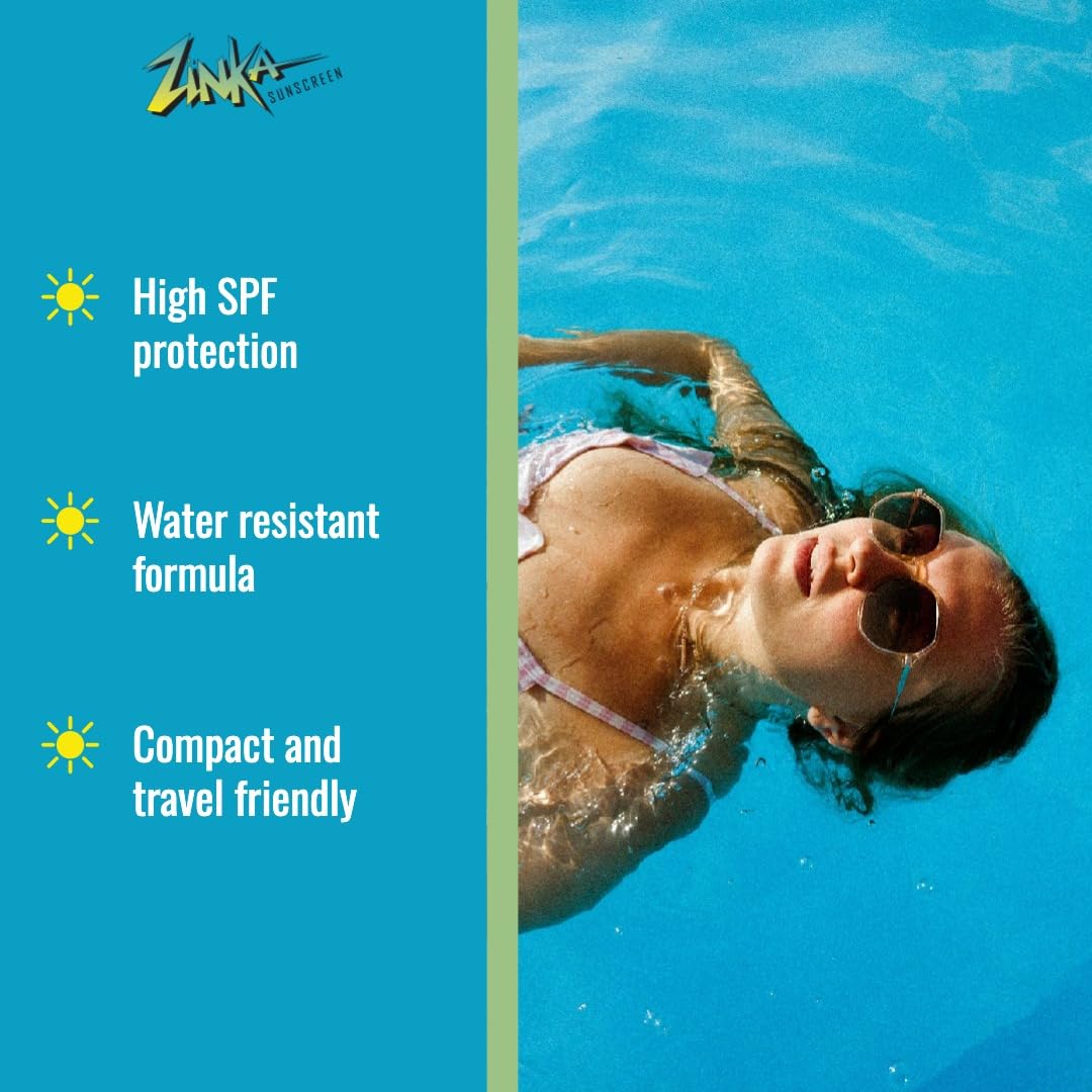 Zinka water-resistant sunscreen stick offers up to 80 minutes of protection during workouts.