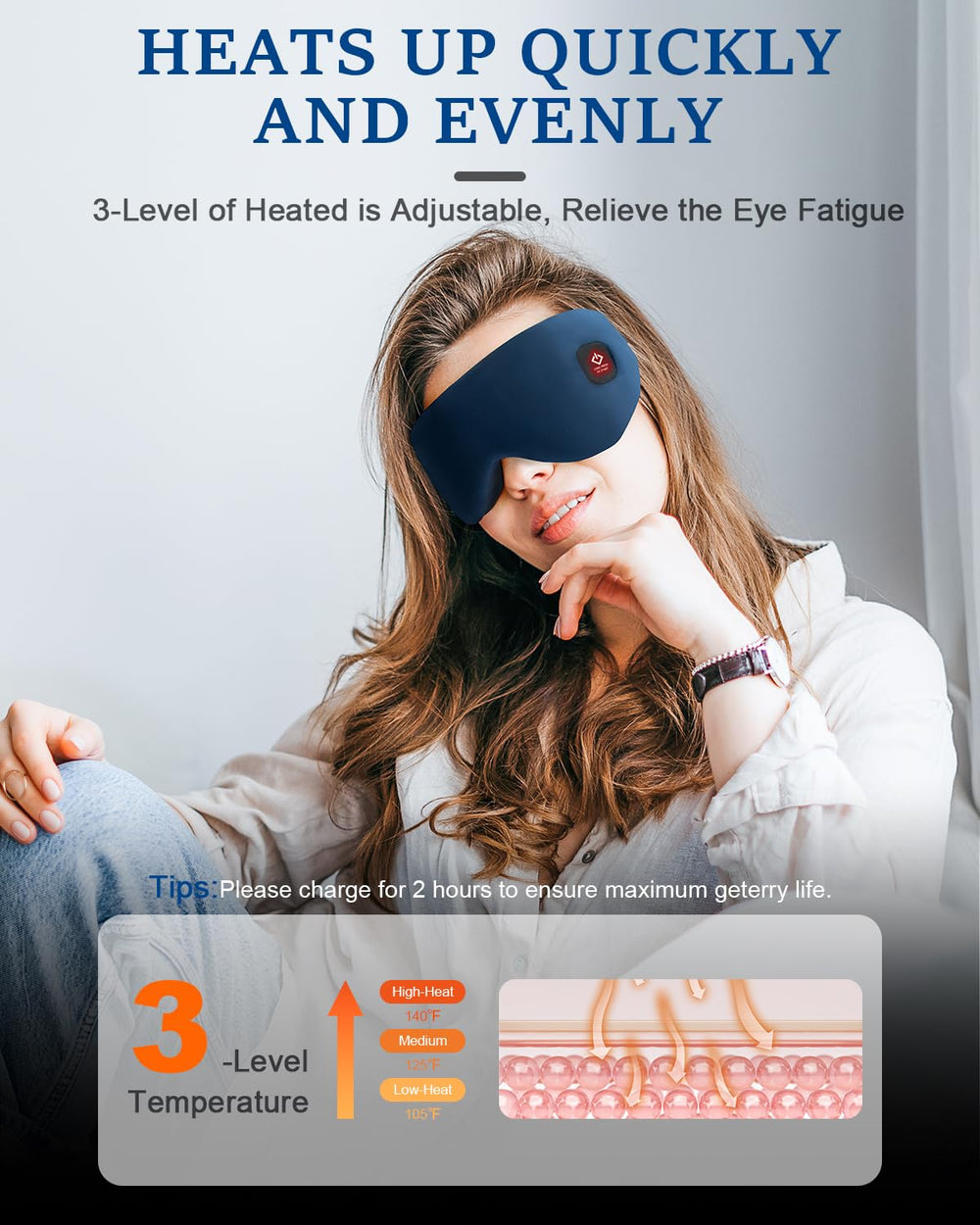 Zinpaza cordless heated eye mask worn on face delivering soothing warmth for eye comfort.