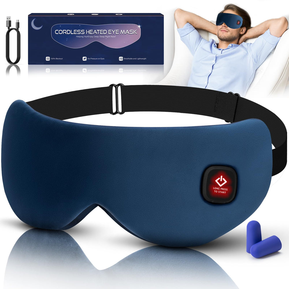 Zinpaza cordless heated eye mask packaging highlights gift-ready design for restful nights.